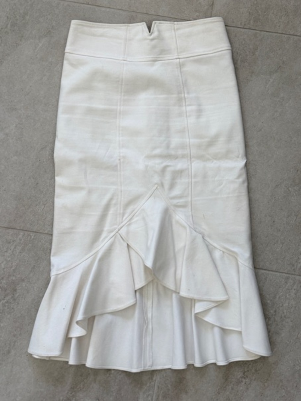 Avenue White Midi Skirt with Ruffled Flounce